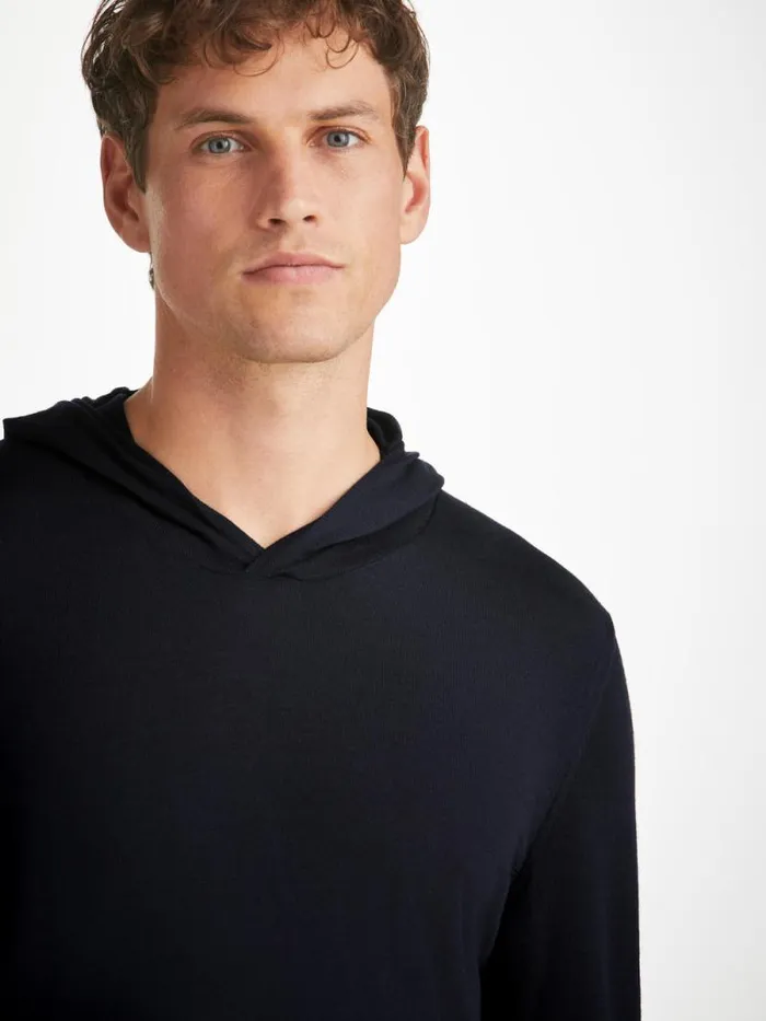 Derek Rose Merino Sweaters and Hoodies Men Hoodie Orson Merino Wool Navy