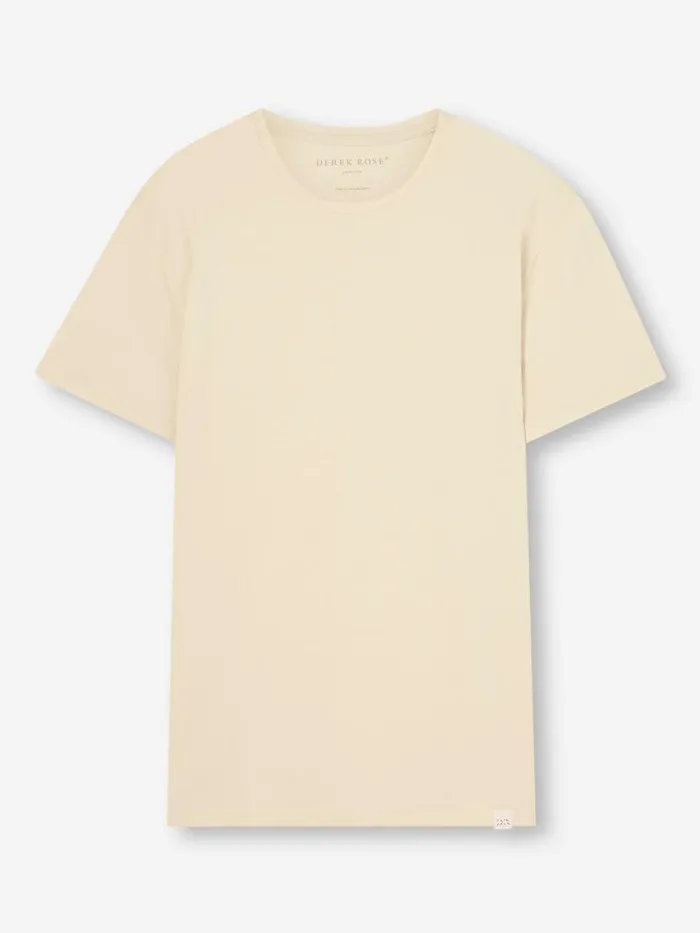 Derek Rose Short Sleeve TShirts Men TShirt Basel Micro Modal Stretch Ecru