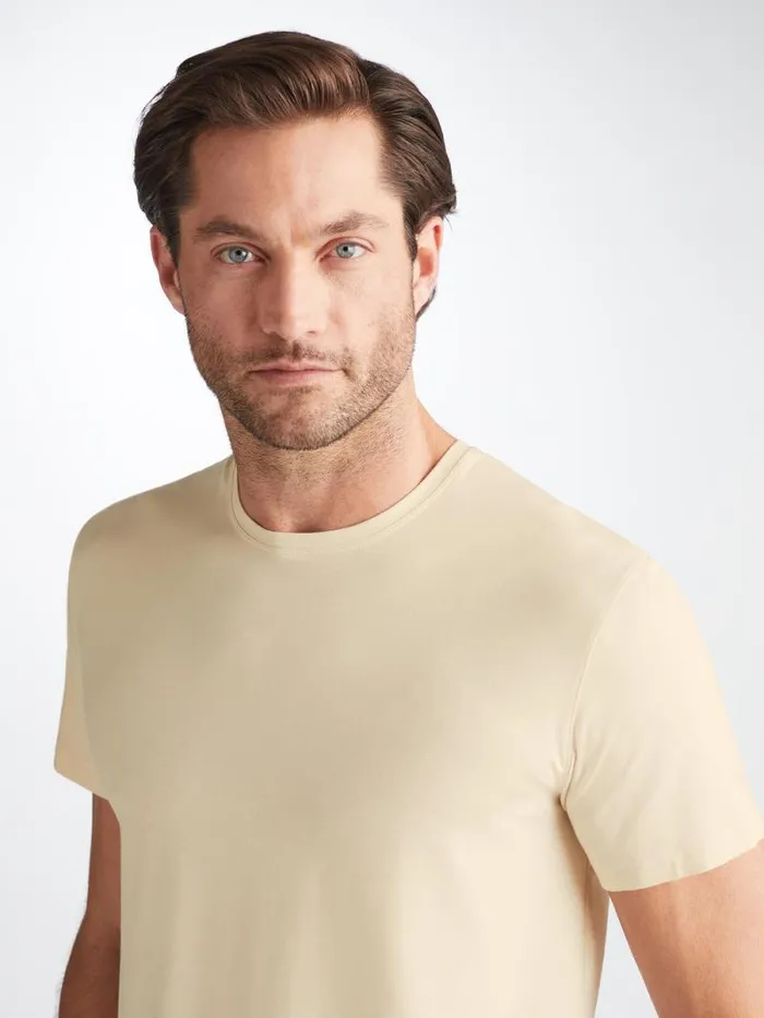 Derek Rose Short Sleeve TShirts Men TShirt Basel Micro Modal Stretch Ecru