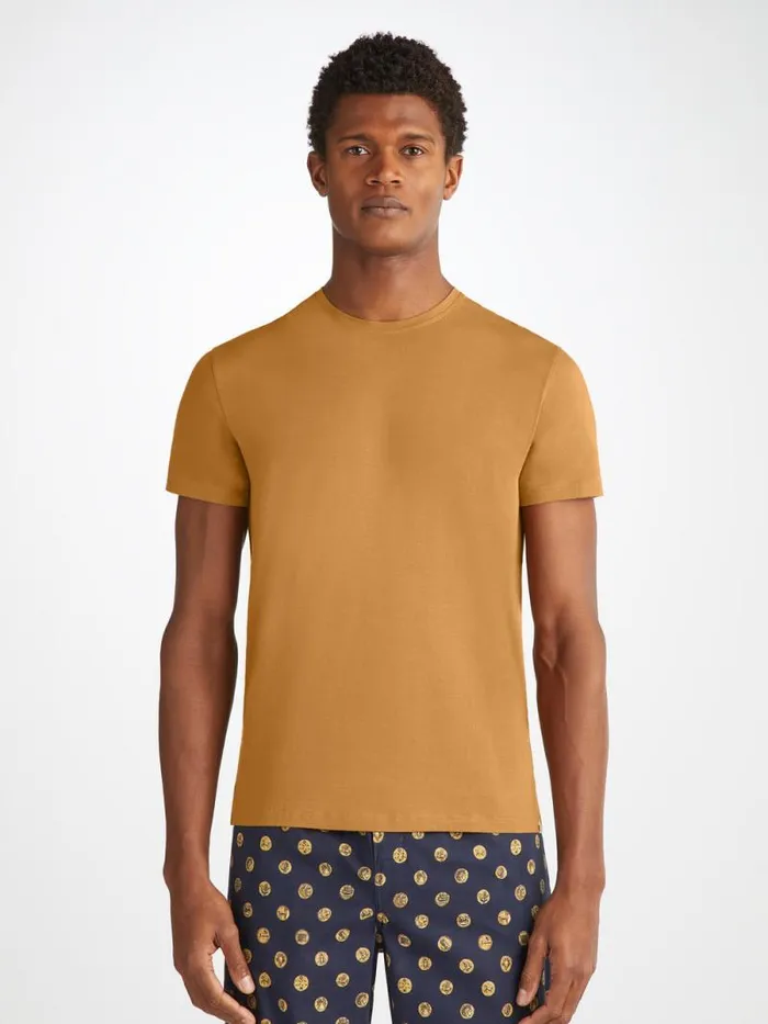 Derek Rose Short Sleeve TShirts Men TShirt Basel Micro Modal Stretch Gold