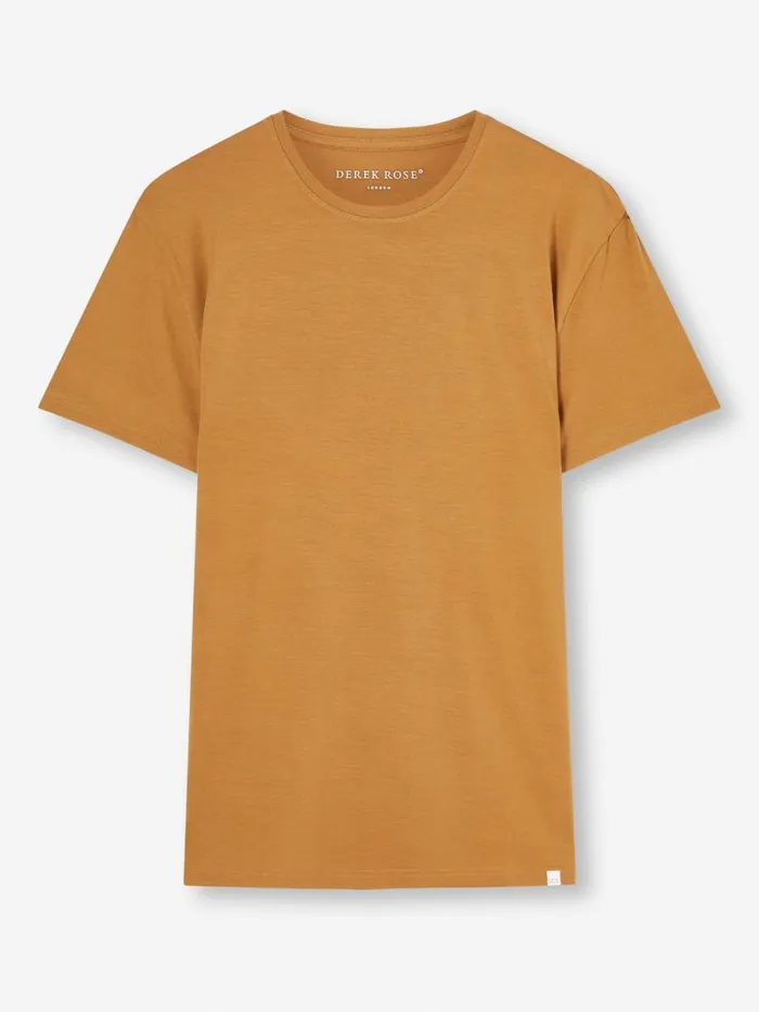 Derek Rose Short Sleeve TShirts Men TShirt Basel Micro Modal Stretch Gold