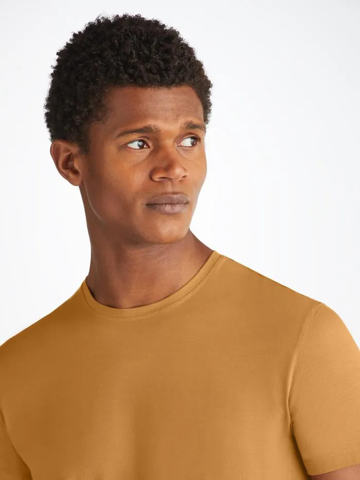Derek Rose Short Sleeve TShirts Men TShirt Basel Micro Modal Stretch Gold
