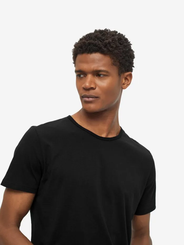 Derek Rose Short Sleeve TShirts Men TShirt Riley Pima Cotton Black