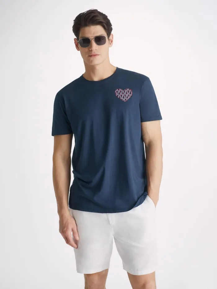 Derek Rose Short Sleeve TShirts Men TShirt Ripley 15 Pima Cotton Navy