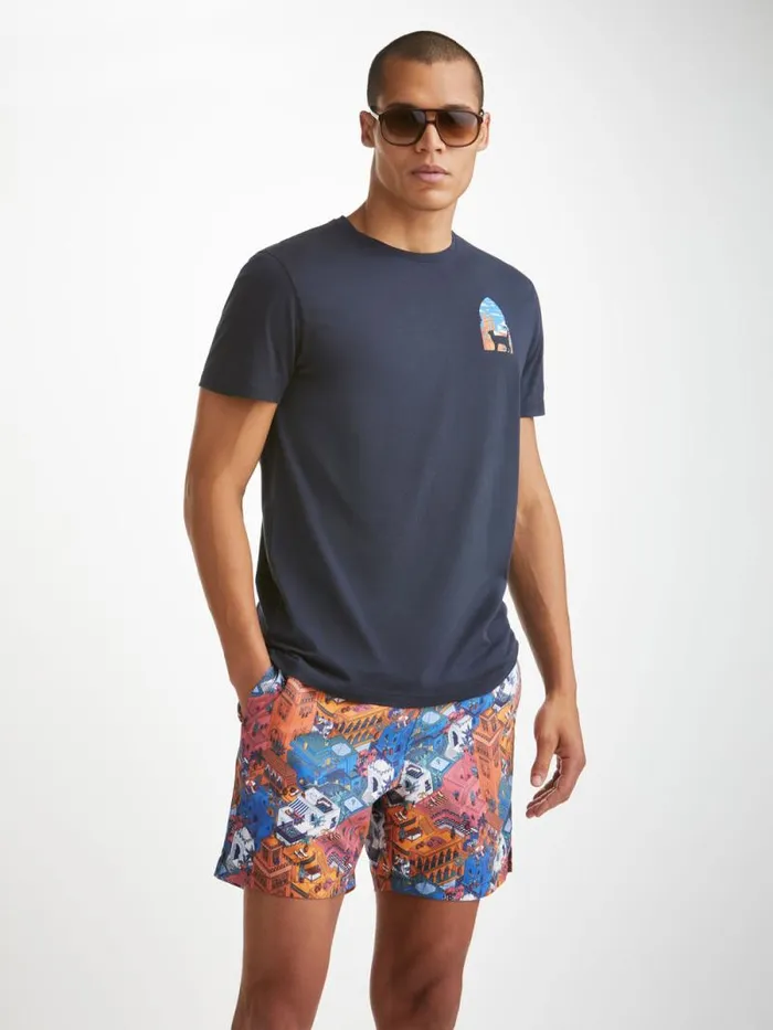 Derek Rose Short Sleeve TShirts Men TShirt Ripley 18 Pima Cotton Navy