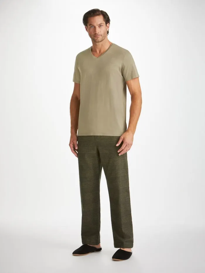 Derek Rose Short Sleeve TShirts Men VNeck TShirt Basel Micro Modal Stretch Khaki
