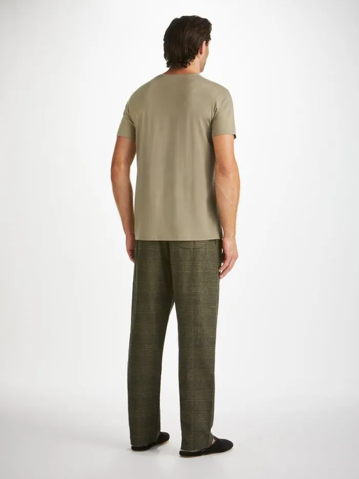 Derek Rose Short Sleeve TShirts Men VNeck TShirt Basel Micro Modal Stretch Khaki