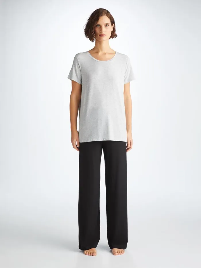 Derek Rose Short Sleeve TShirts Women TShirt Ethan Micro Modal Stretch Silver Marl