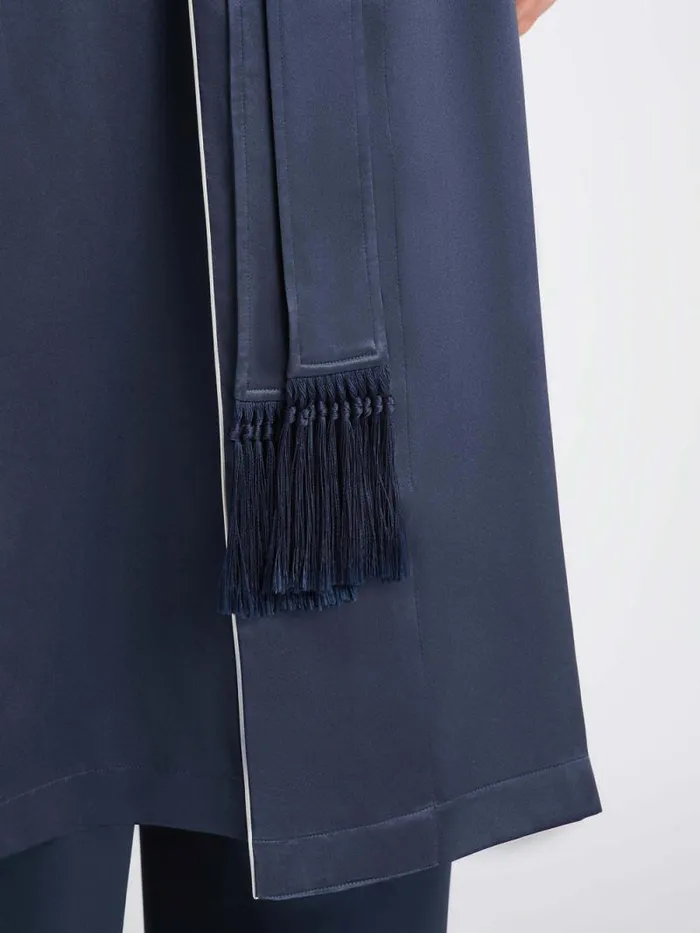 Derek Rose Silk Robes Men Robe Bailey Silk Satin Navy