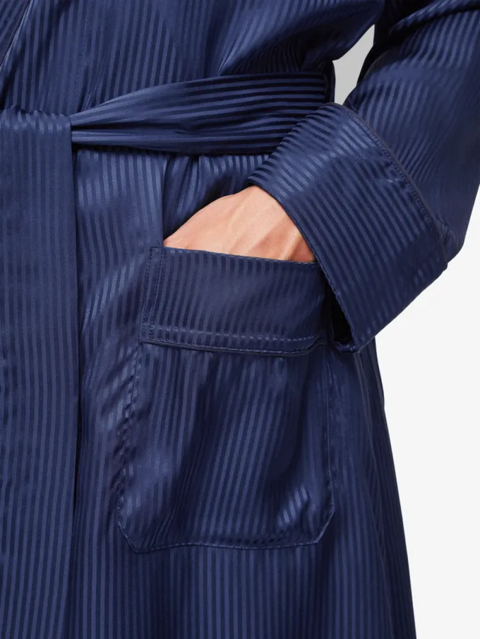 Derek Rose Silk Robes Men Robe Woburn 8 Silk Satin Navy