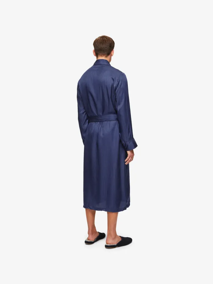 Derek Rose Silk Robes Men Robe Woburn 8 Silk Satin Navy