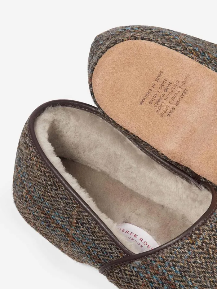 Derek Rose Slippers MenSlippers Slippers Crawford 2 Harris Tweed Sheepskin Beige
