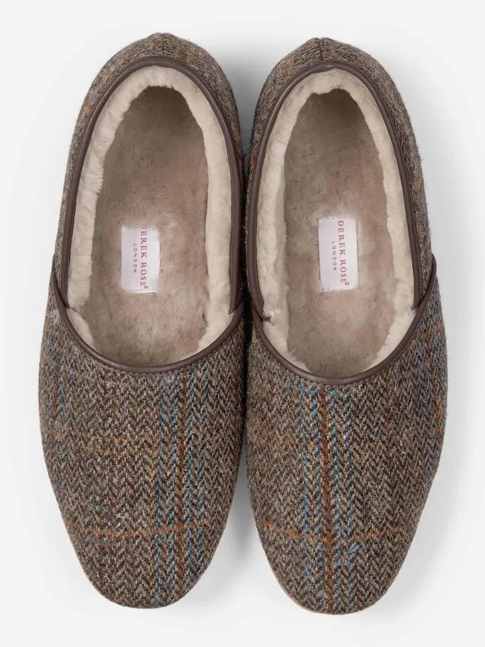 Derek Rose Slippers MenSlippers Slippers Crawford 2 Harris Tweed Sheepskin Beige