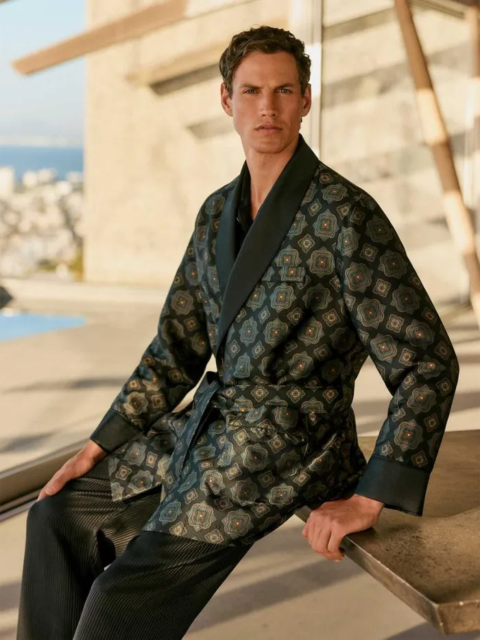 Derek Rose Smoking Jackets Men Smoking Jacket Verona 69 Silk Satin Black