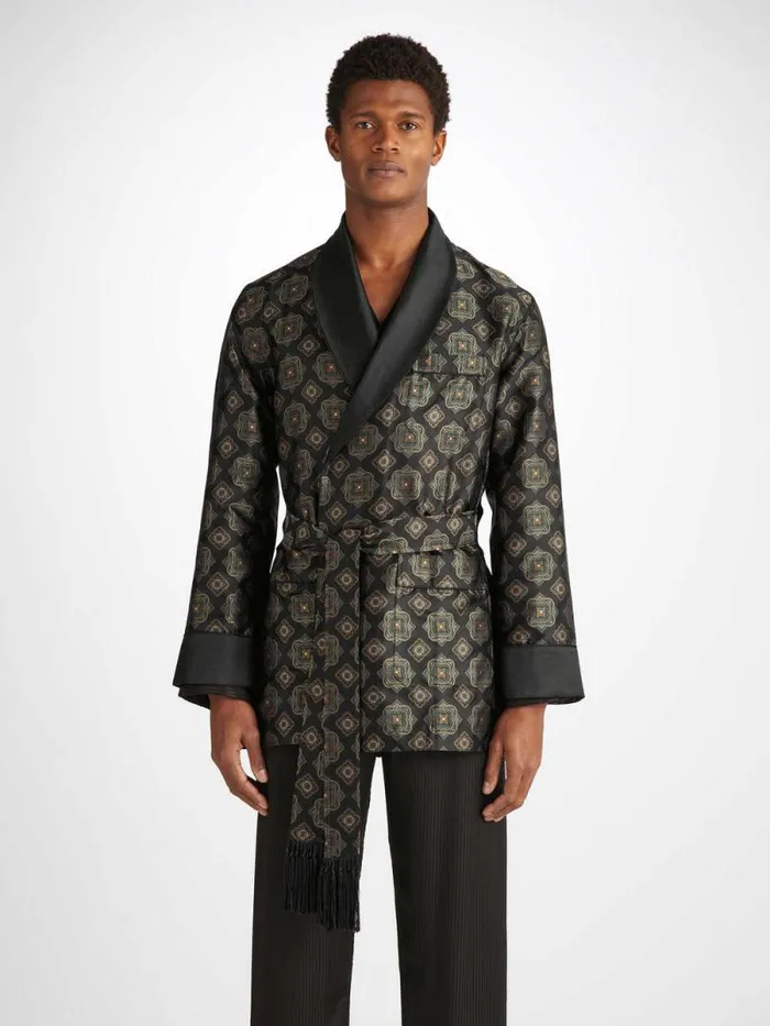 Derek Rose Smoking Jackets Men Smoking Jacket Verona 69 Silk Satin Black