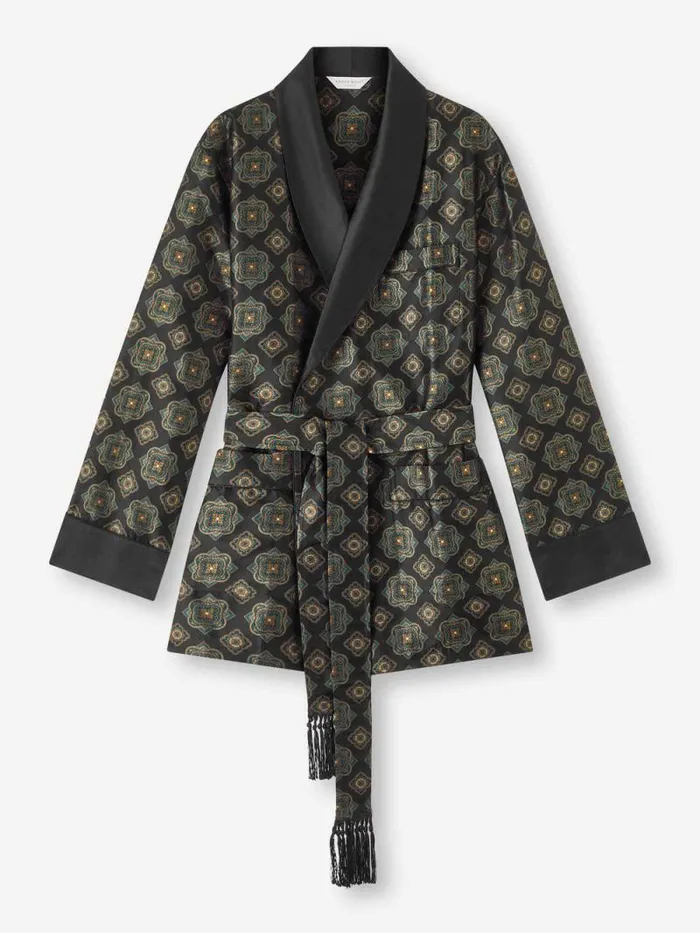 Derek Rose Smoking Jackets Men Smoking Jacket Verona 69 Silk Satin Black