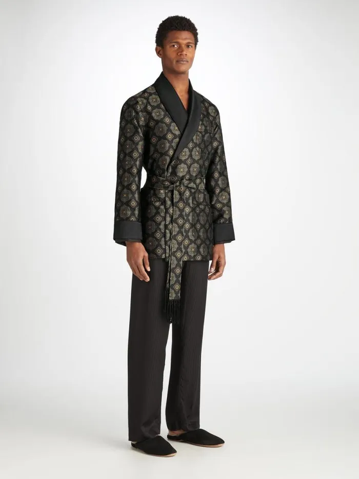 Derek Rose Smoking Jackets Men Smoking Jacket Verona 69 Silk Satin Black