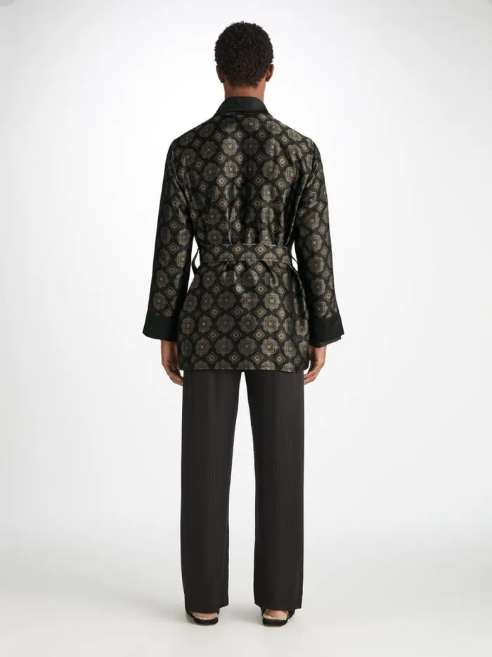 Derek Rose Smoking Jackets Men Smoking Jacket Verona 69 Silk Satin Black