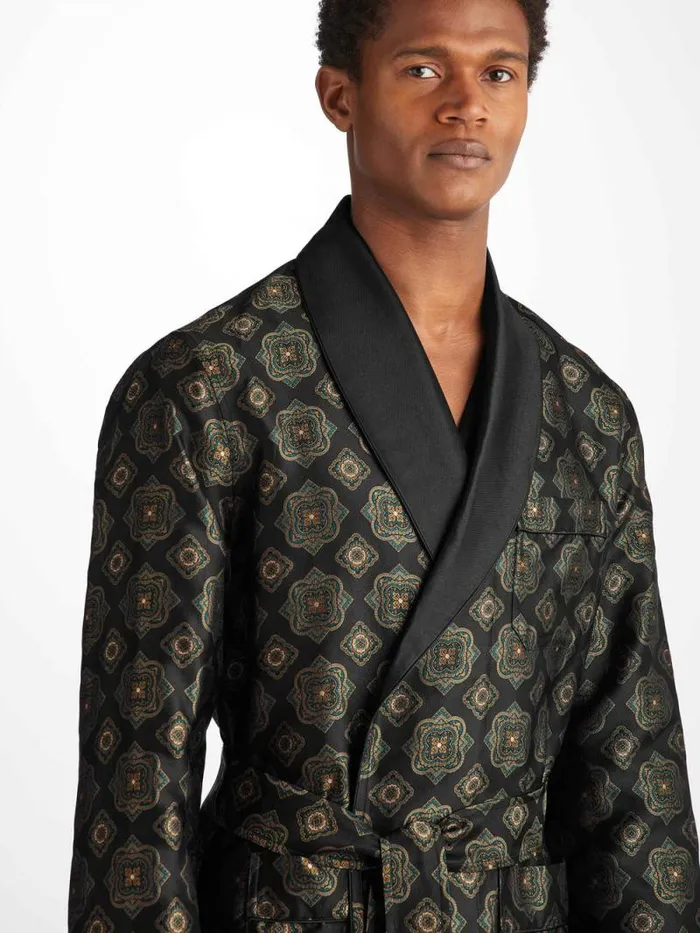 Derek Rose Smoking Jackets Men Smoking Jacket Verona 69 Silk Satin Black