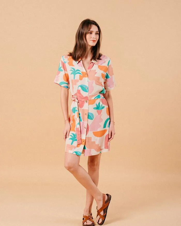 DRESS BEIGE MIRELA Shop Grace and Mila Printed Dresses