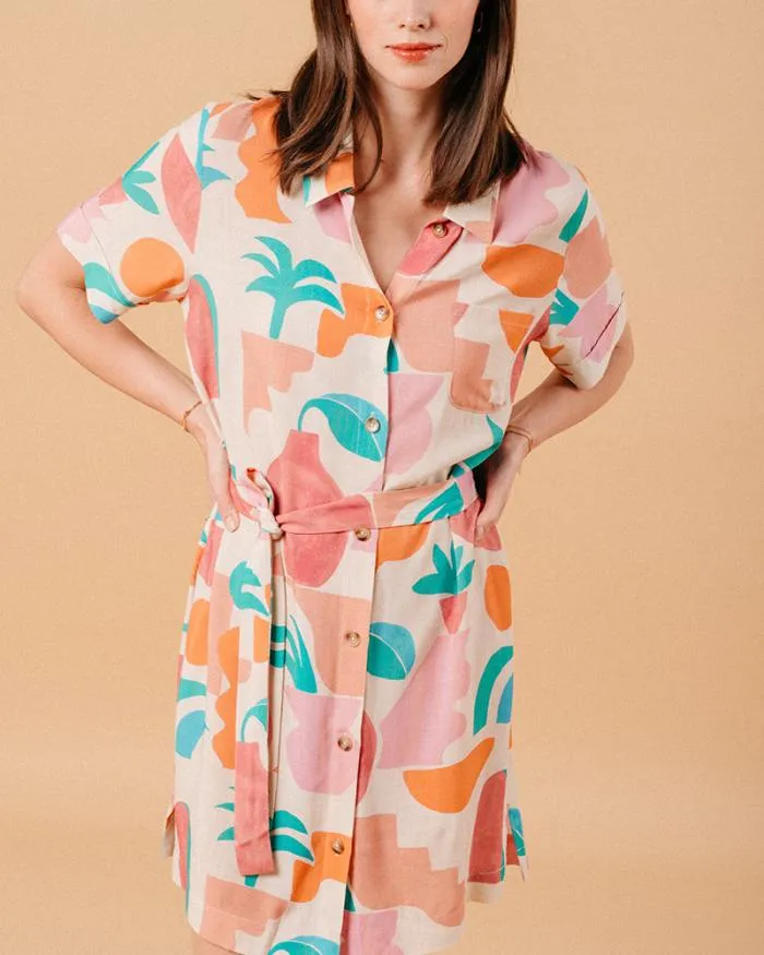 DRESS BEIGE MIRELA Shop Grace and Mila Printed Dresses