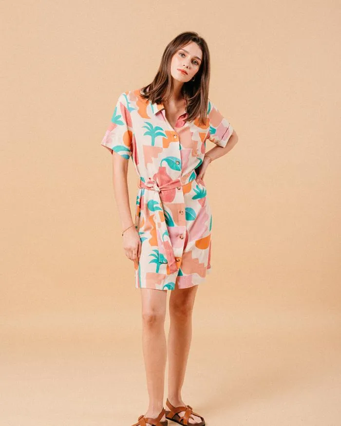 DRESS BEIGE MIRELA Shop Grace and Mila Printed Dresses