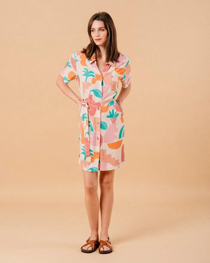 DRESS BEIGE MIRELA Shop Grace and Mila Printed Dresses