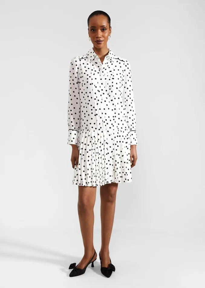 Dresses and Jumpsuits Women HOBBS Francesca Spot Pleated Dress Ivory Black