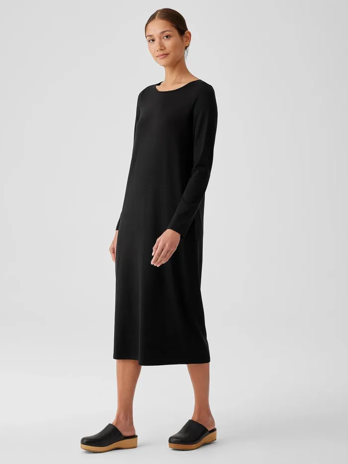 Dresses and Skirts Women Eileen Fisher Stretch Jersey Knit Jewel Neck Dress Black