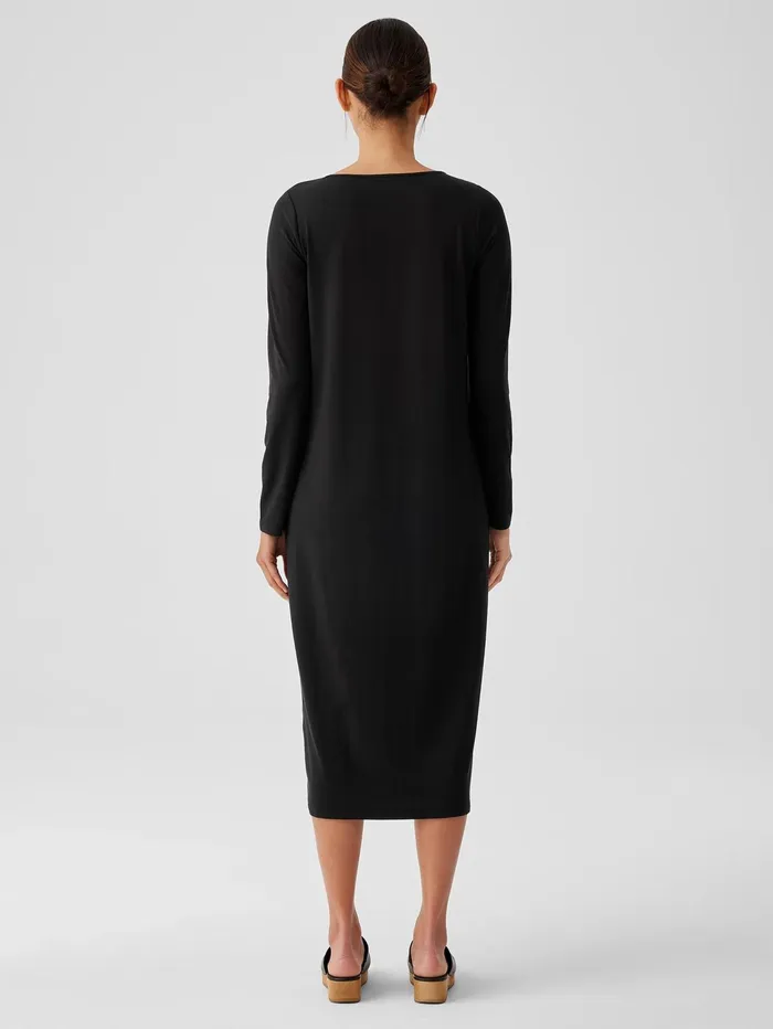 Dresses and Skirts Women Eileen Fisher Stretch Jersey Knit Jewel Neck Dress Black