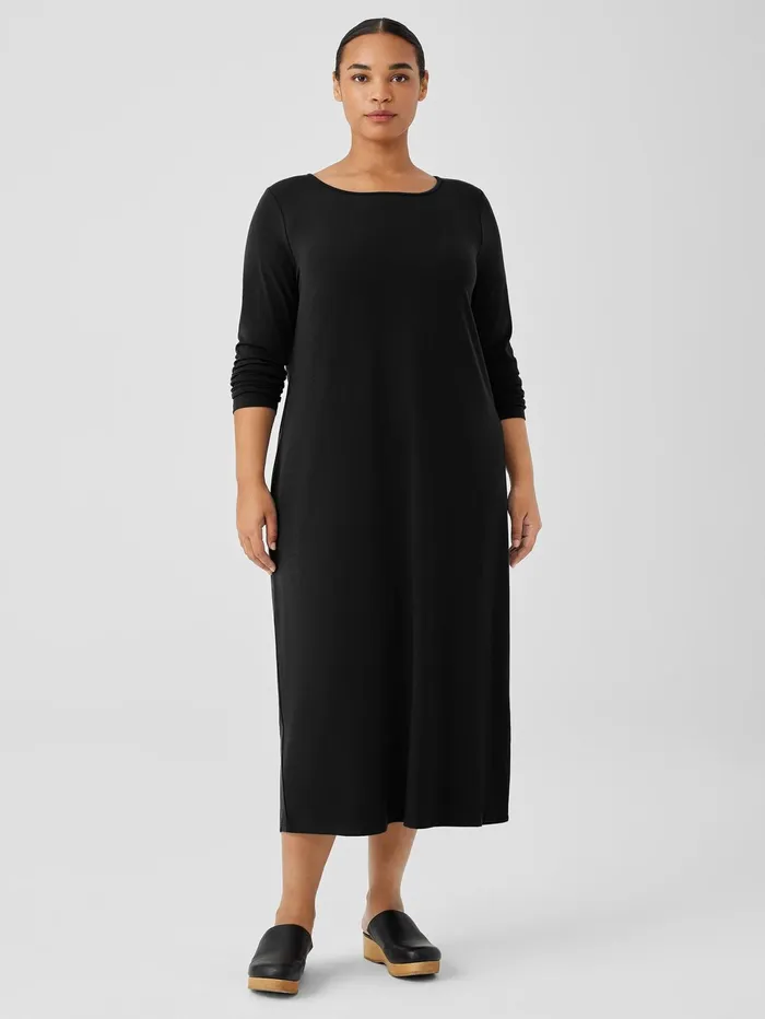 Dresses and Skirts Women Eileen Fisher Stretch Jersey Knit Jewel Neck Dress Black