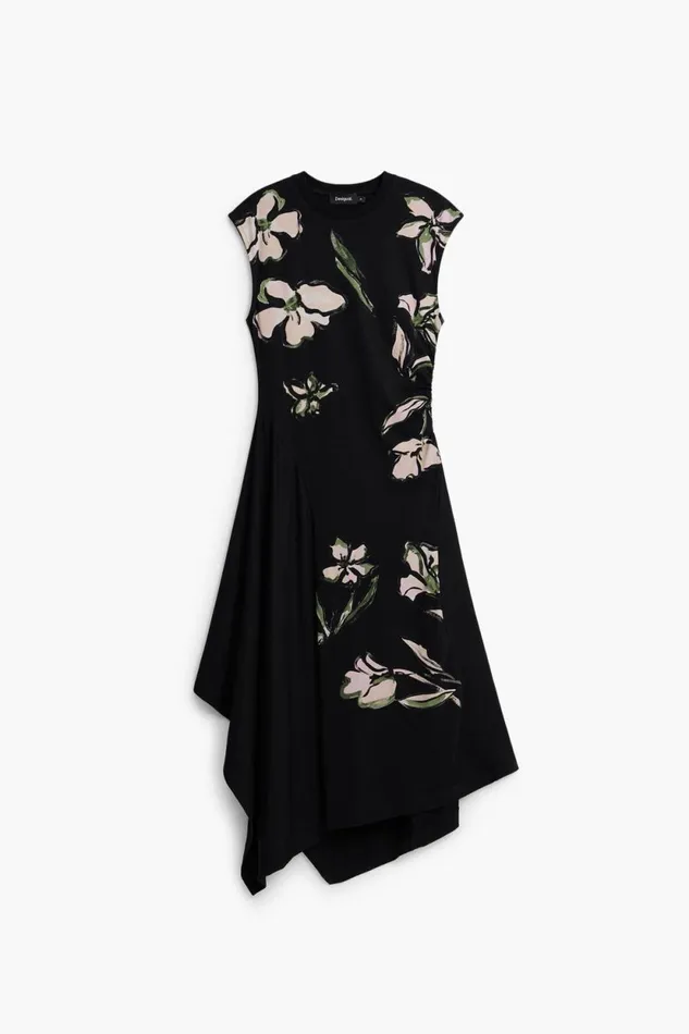 Dresses And Jumpsuits Women Desigual Asymmetric Floral Dress Black