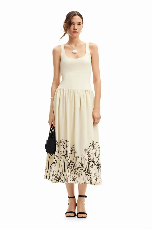 Dresses And Jumpsuits Women Desigual Floral Flared Midi Dress White