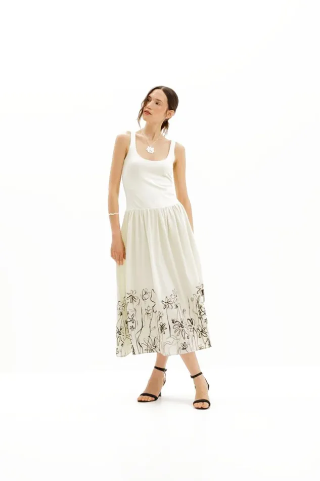 Dresses And Jumpsuits Women Desigual Floral Flared Midi Dress White