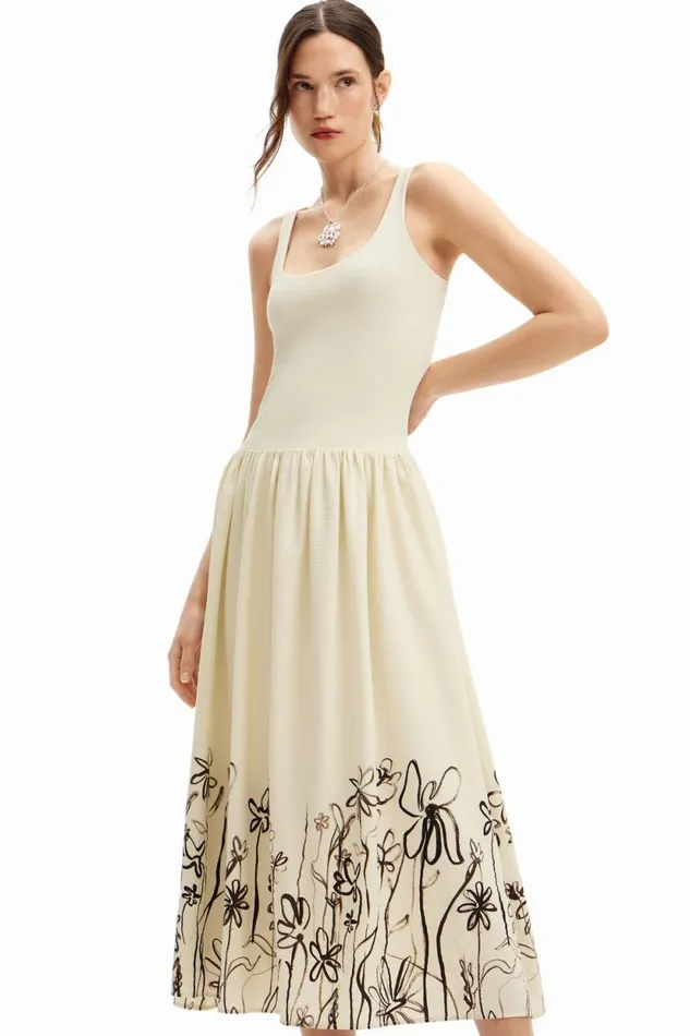 Dresses And Jumpsuits Women Desigual Floral Flared Midi Dress White
