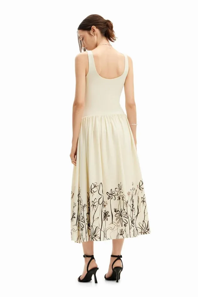 Dresses And Jumpsuits Women Desigual Floral Flared Midi Dress White