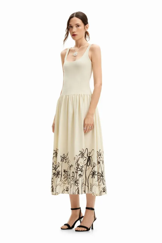 Dresses And Jumpsuits Women Desigual Floral Flared Midi Dress White