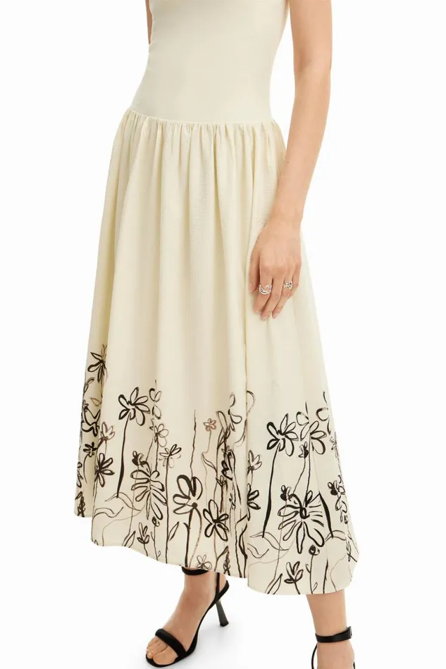 Dresses And Jumpsuits Women Desigual Floral Flared Midi Dress White