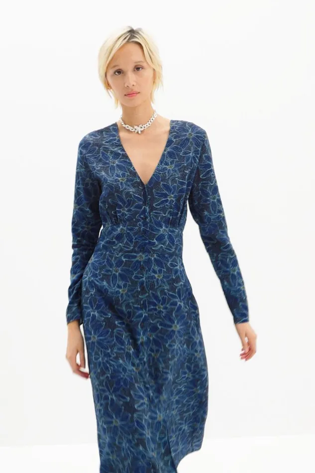 Dresses And Jumpsuits Women Desigual Floral Midi Shirt Dress Blue