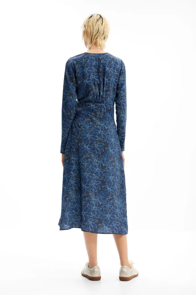 Dresses And Jumpsuits Women Desigual Floral Midi Shirt Dress Blue