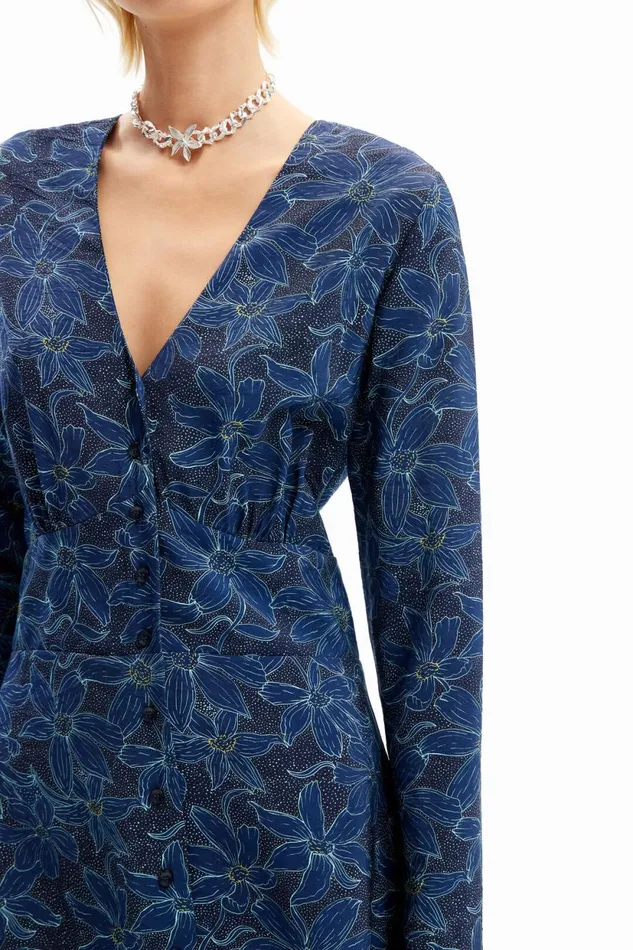 Dresses And Jumpsuits Women Desigual Floral Midi Shirt Dress Blue