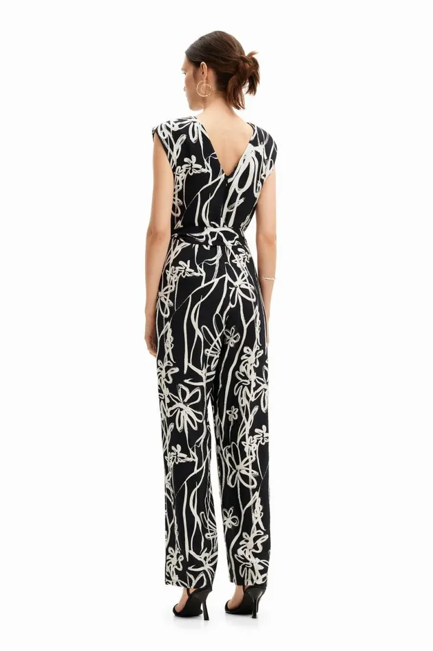 Dresses And Jumpsuits Women Desigual Long Jumpsuit With Illustrated Flowers Black