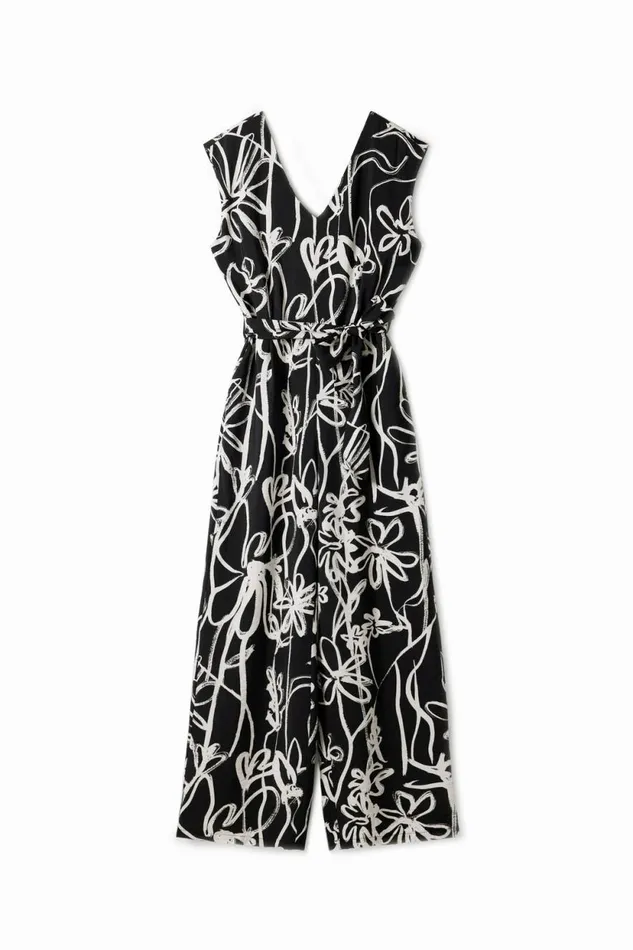 Dresses And Jumpsuits Women Desigual Long Jumpsuit With Illustrated Flowers Black
