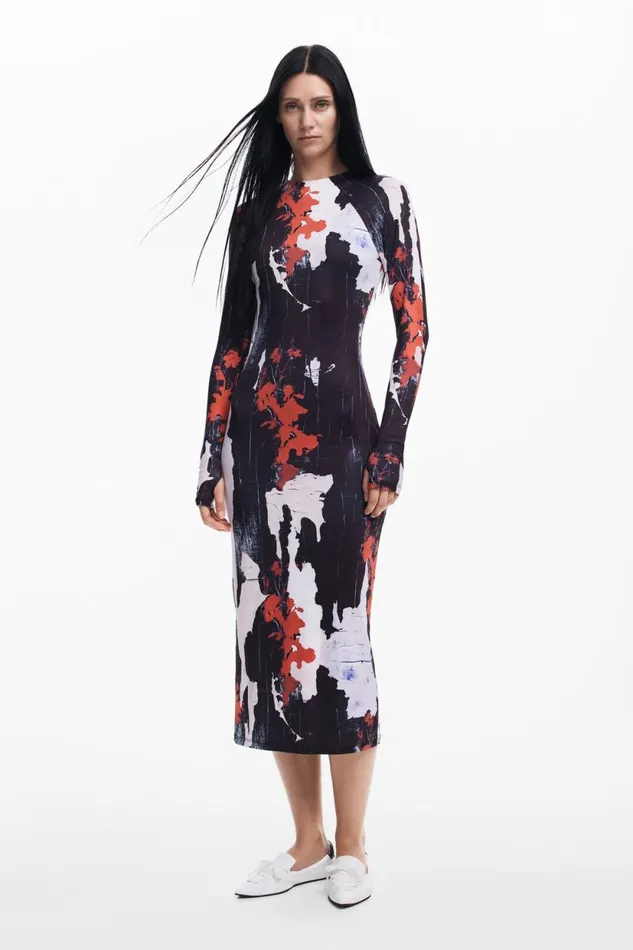 Dresses And Jumpsuits Women Desigual Maitrepierre Printed Midi Dress Black