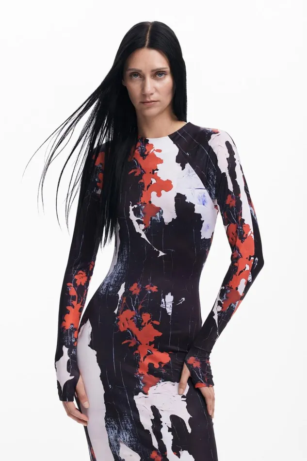 Dresses And Jumpsuits Women Desigual Maitrepierre Printed Midi Dress Black