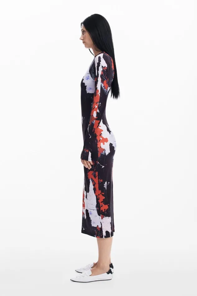 Dresses And Jumpsuits Women Desigual Maitrepierre Printed Midi Dress Black