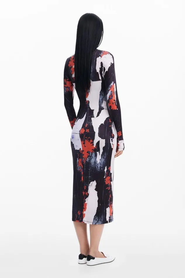 Dresses And Jumpsuits Women Desigual Maitrepierre Printed Midi Dress Black