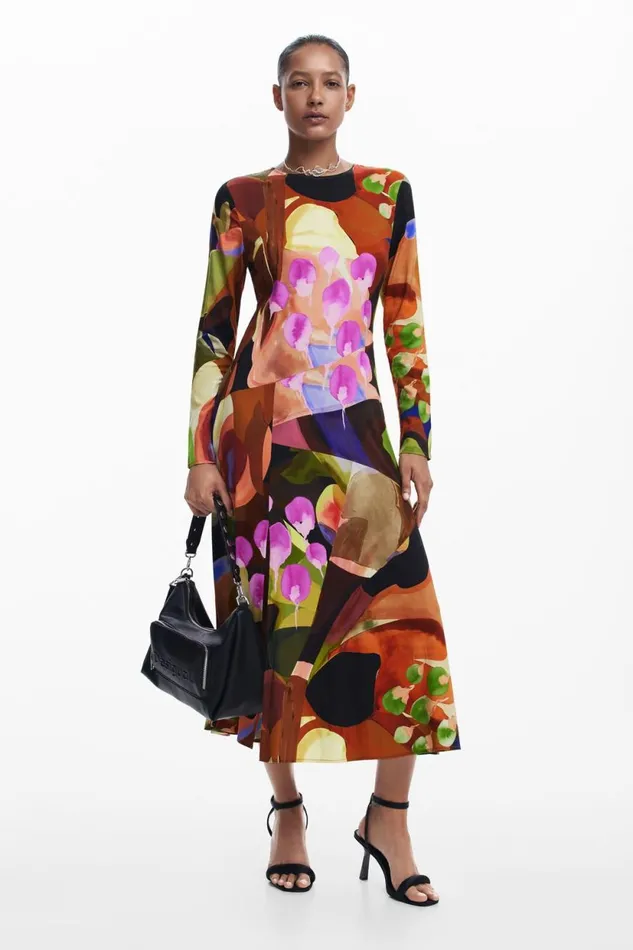 Dresses And Jumpsuits Women Desigual Printed Midi Dress M Christian Lacroix Brown