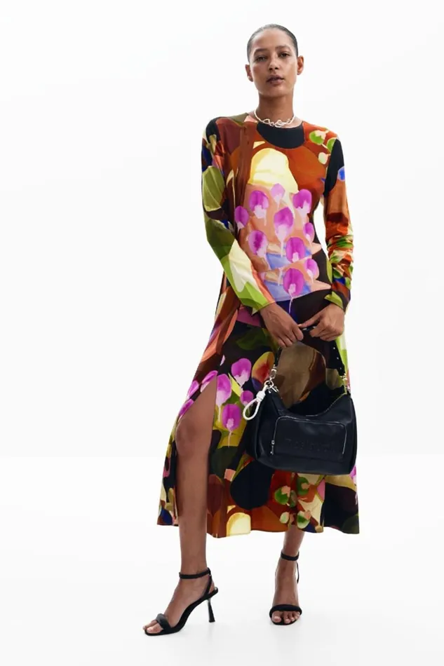 Dresses And Jumpsuits Women Desigual Printed Midi Dress M Christian Lacroix Brown