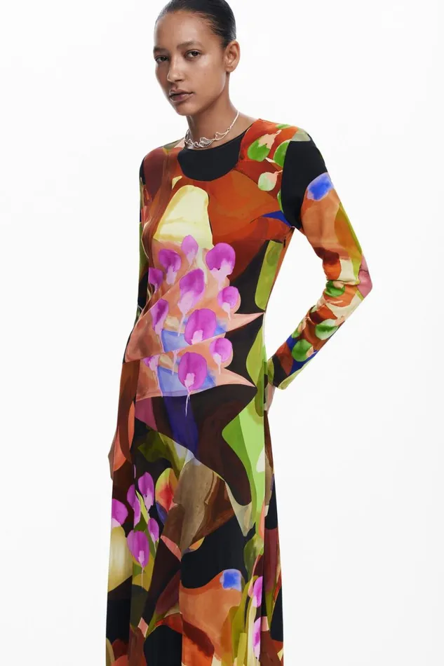 Dresses And Jumpsuits Women Desigual Printed Midi Dress M Christian Lacroix Brown